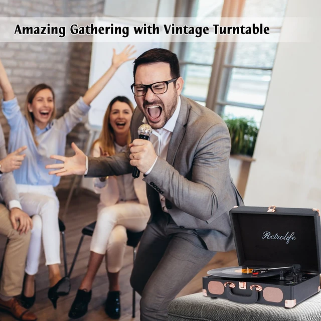 Alt view image 6 of 7 - ® Record Player,3-Speed Bluetooth Suitcase Vinyl Player-Black Built-in Stereo Speakers, Portable Turntable Plays 7/10/12" Records, 33/45/78 RPM, Bluetooth Streaming, RCA/Headphone Jack