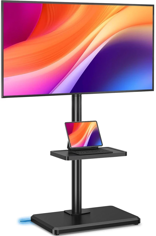 Main image of Floor TV Stand with Mount for 26-60 inch TVs up to 77 lbs, Height Adjustable Swivel Tilt TV Stand with Wood Base & Shelf, Saving Space Design for Bedroom, Living Room and Corner, Black