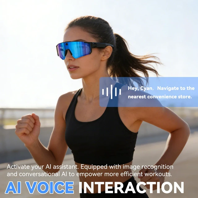 Alt view image 4 of 7 - Pro AI Smart Glasses with 32MP Camera for Cycling & Hiking ChatGPT Voice Assistant, Polarized Sunglasses, DualMic ENC Noise Cancelling, AntiShake, Live Translation, Long Battery Life