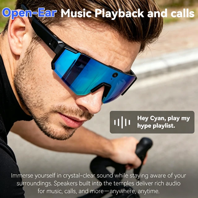 Alt view image 3 of 7 - Pro AI Smart Glasses with 32MP Camera for Cycling & Hiking ChatGPT Voice Assistant, Polarized Sunglasses, DualMic ENC Noise Cancelling, AntiShake, Live Translation, Long Battery Life