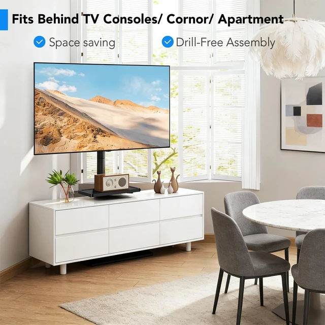 Alt view image 7 of 7 - Floor TV Stand with Mount for 26-60 inch TVs up to 77 lbs, Height Adjustable Swivel Tilt TV Stand with Wood Base & Shelf, Saving Space Design for Bedroom, Living Room and Corner, Black