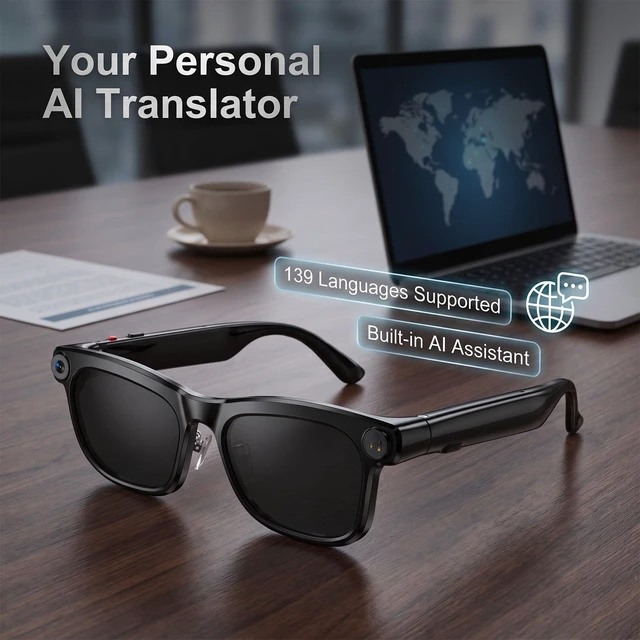 Alt view image 3 of 7 - AI Smart Glasses with Camera, 8MP HD Camera Glasses for Men Women Photo Capture,Object Recognition,Video Recording Sunglasses,Real Time Translation,Voice Assistant, Bluetooth Open-Ear Music