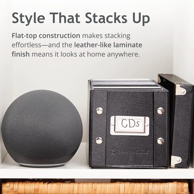 Alt view image 6 of 7 - CD Storage Box, 4-Pack, Holds 165 Sleeved CDs per Box, Black Reinforced corners, chrome label holder, snap assembly, works well as a cd holder and cd organizer, folds flat