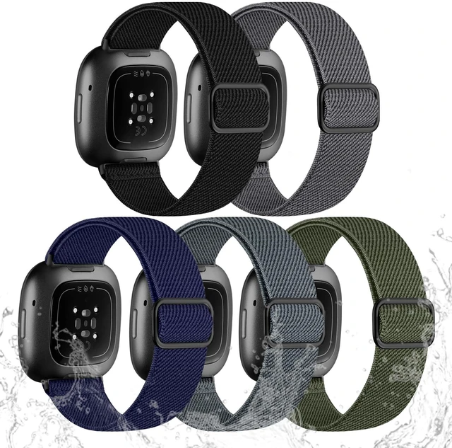Main image of Stretchy Bands Compatible with Fitbit Versa 4/Sense 2/Sense/Versa 3 Water-Resistant Elastic Bands Compatible with Fitbit Versa 4 Bands for Men, Adjustable Strap for Sense 2/Sense/Versa 3,5Pack
