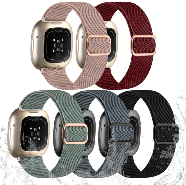 Main image of Stretchy Bands Compatible with Fitbit Sense/Versa 4/Sense 2/Versa 3 Water-Resistant Elastic Band Compatible with Fitbit Sense 2 Bands for Women,Nylon Sport Strap for Versa 4/Sense/Versa 3,5Pack