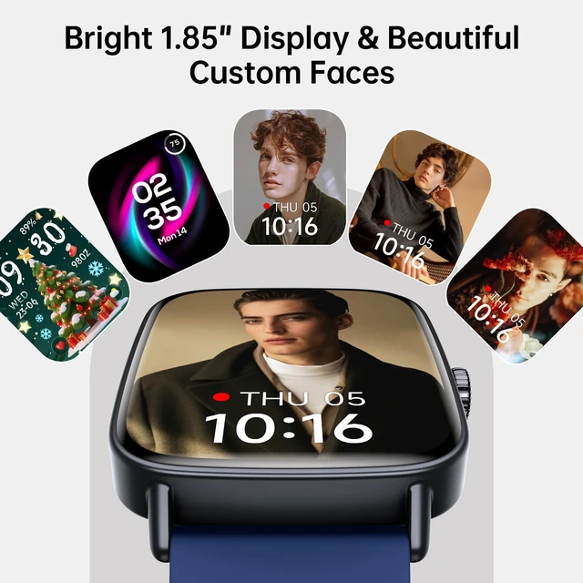 Alt view image 6 of 7 - Smart Watch for Women Men with Calls, 1.85" HD Fitness Tracker, Blue 110+ Sport Modes,Sleep/Heart Rate/Stress Monitor, compatible with iPhone/Android, IP68 Waterproof, 2 Bands