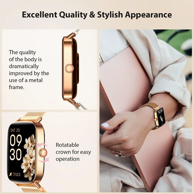 Alt view image 5 of 7 - Smart Watches for Women, 1.85" HD Fitness Tracker with Bluetooth Call 110+ Sports Modes, Heart Rate, Sleep & Stress, IP68 Waterproof, 710 Day Battery, for Android/iPhone, Gold Steel Band