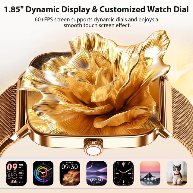Alt view image 6 of 7 - Smart Watches for Women, 1.85" HD Fitness Tracker with Bluetooth Call 110+ Sports Modes, Heart Rate, Sleep & Stress, IP68 Waterproof, 710 Day Battery, for Android/iPhone, Gold Steel Band