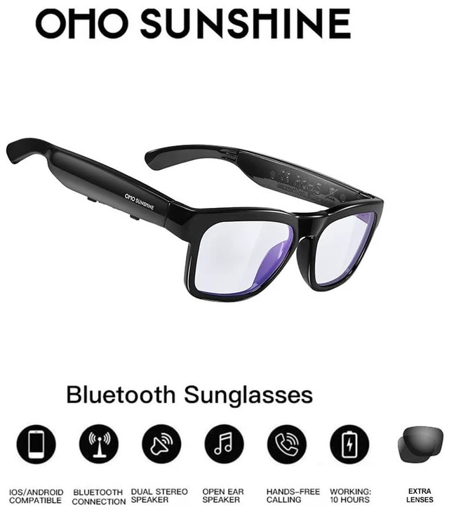 Alt view image 3 of 7 - Open Ear Smart Glasses, UV400 Z87.1 Lightweight Audio Bluetooth Glasses Up to 10H Playtime, Hands-Free Calling, Music Playback, Voice Control, Blue Light Blocking Lens, Unisex for Daily & Outdoor