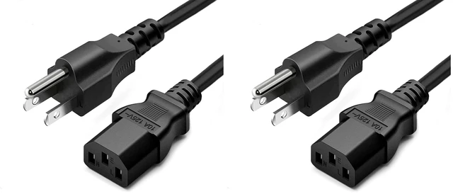 Main image of 3 Prong AC Power Cord 10ft Long Standard 125V-250V for Computer, Monitor, TV, Printer, Power Supply PSU Electric Cable Replacement Power Cord (Pack of 2)