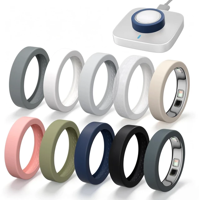 Main image of 10 Pack Ring Cover Compatible with Oura Ring 5 Support Charging with Cover on, anti-scratch ultra-thin silicone, non-slip, anti-yellowing, assorted colors, skin-friendly