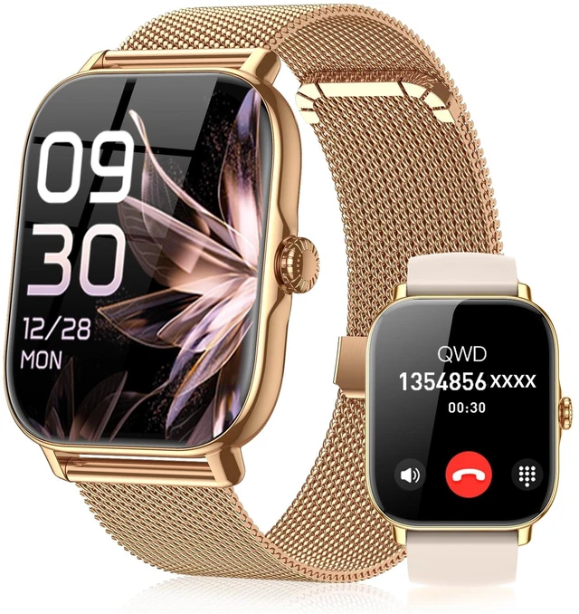 Main image of Smart Watch for Women Men- Answer/Make Call, IP68 Waterproof Fitness Tracker with Sleep Monitor,Smartwatch for Andriod iPhone Compatible (Warm Gold Case w/Champagne & Vintage Gold Band, 1.91)