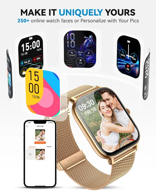 Alt view image 5 of 7 - Smart Watch for Women Men- Answer/Make Call, IP68 Waterproof Fitness Tracker with Sleep Monitor,Smartwatch for Andriod iPhone Compatible (Warm Gold Case w/Champagne & Vintage Gold Band, 1.91)
