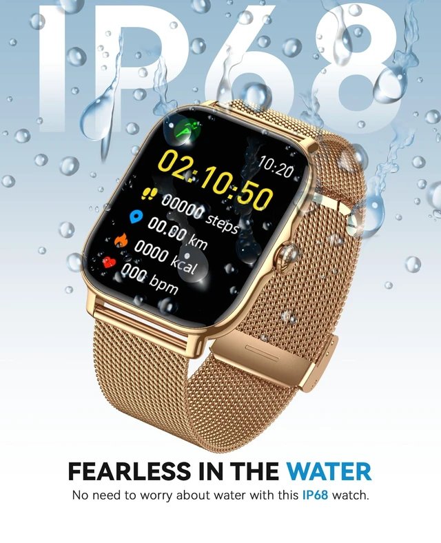Alt view image 6 of 7 - Smart Watch for Women Men- Answer/Make Call, IP68 Waterproof Fitness Tracker with Sleep Monitor,Smartwatch for Andriod iPhone Compatible (Warm Gold Case w/Champagne & Vintage Gold Band, 1.91)