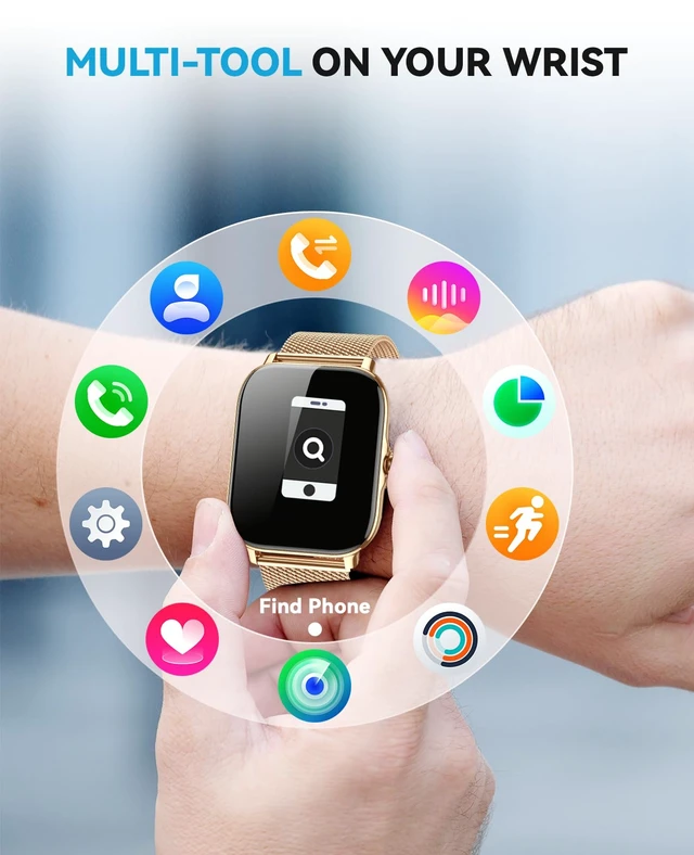 Alt view image 7 of 7 - Smart Watch for Women Men- Answer/Make Call, IP68 Waterproof Fitness Tracker with Sleep Monitor,Smartwatch for Andriod iPhone Compatible (Warm Gold Case w/Champagne & Vintage Gold Band, 1.91)