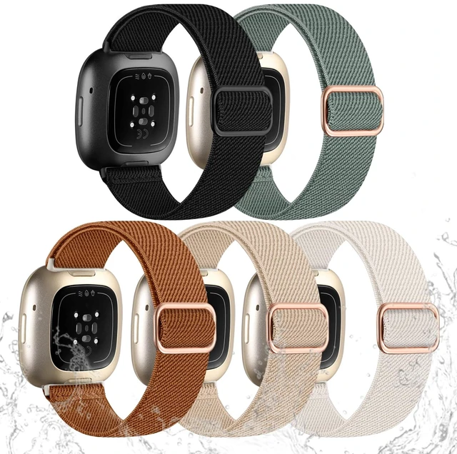 Main image of Stretchy Bands Compatible with Fitbit Sense 2/Versa 4/Sense/Versa 3 Water-Resistant Elastic Bands for Versa 4 Bands for Women Men, Adjustable Nylon Strap for Sense 2/Sense Bands/Versa 3,5Pack
