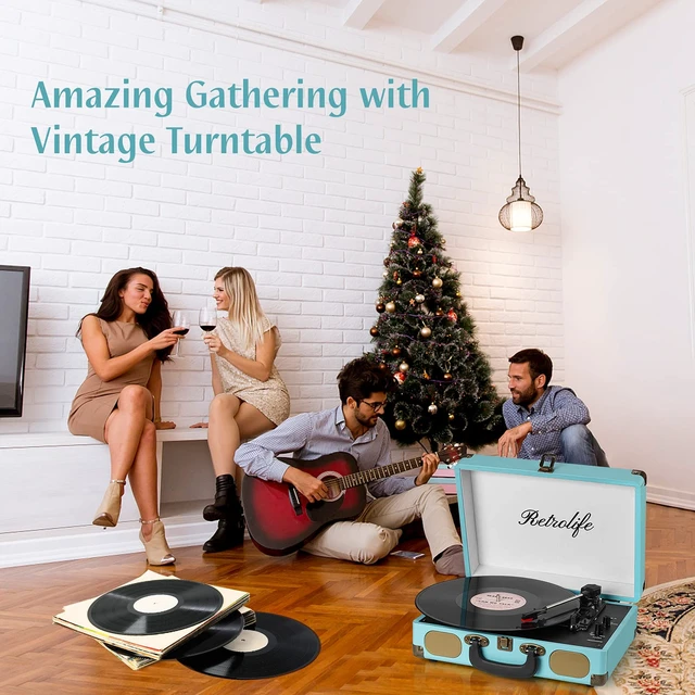 Alt view image 7 of 7 - ® Record Player,3-Speed Bluetooth Suitcase Vinyl Player-Blue Built-in Stereo Speakers, Portable Turntable Plays 7/10/12" Records, 33/45/78 RPM, Bluetooth Streaming, RCA/Headphone Jack
