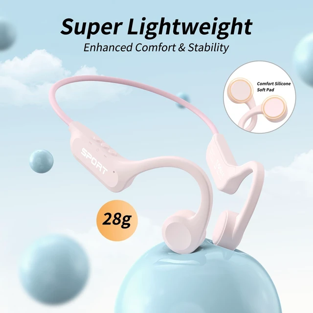 Alt view image 3 of 7 - Bone Conduction Earbuds, Open Ear Headphones Bluetooth 6.0, Wireless Headphones 8H Playtime, IPX6 Waterproof Sport Headphones for Sports, Pink