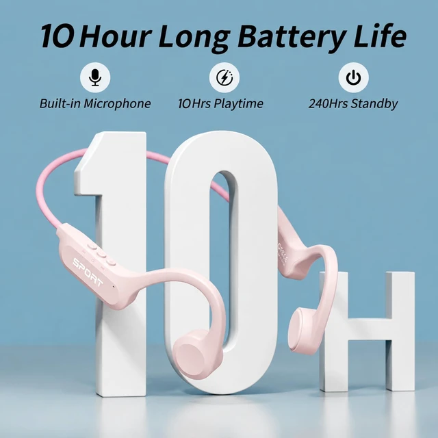 Alt view image 5 of 7 - Bone Conduction Earbuds, Open Ear Headphones Bluetooth 6.0, Wireless Headphones 8H Playtime, IPX6 Waterproof Sport Headphones for Sports, Pink