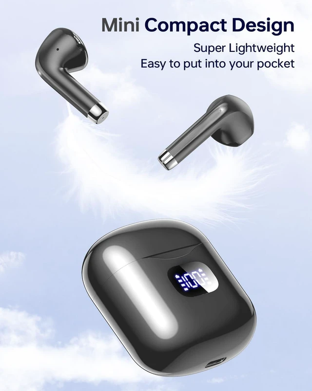 Alt view image 2 of 7 - Wireless Earbuds Bluetooth 5.3 Ear Buds Headphones, 40Hrs Playback Stereo Sound, LED Display, IPX7 Waterproof, Compact In-ear Earphones with Mic for Phone Tablet Laptop Sport, Obsidian