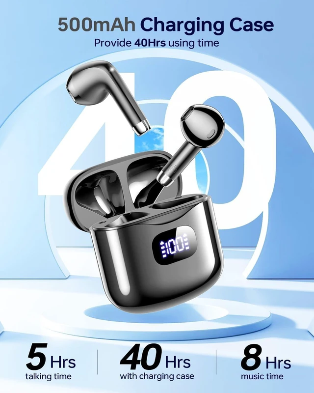 Alt view image 4 of 7 - Wireless Earbuds Bluetooth 5.3 Ear Buds Headphones, 40Hrs Playback Stereo Sound, LED Display, IPX7 Waterproof, Compact In-ear Earphones with Mic for Phone Tablet Laptop Sport, Obsidian