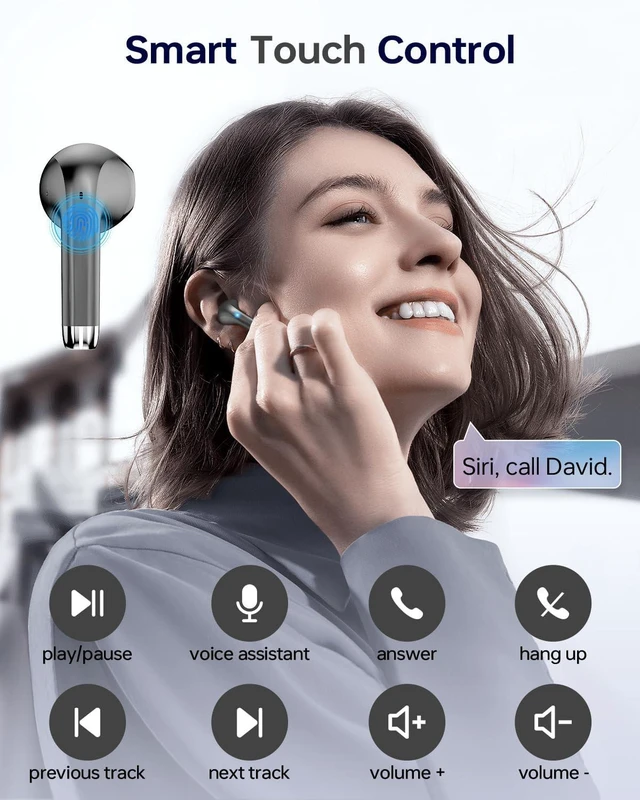 Alt view image 5 of 7 - Wireless Earbuds Bluetooth 5.3 Ear Buds Headphones, 40Hrs Playback Stereo Sound, LED Display, IPX7 Waterproof, Compact In-ear Earphones with Mic for Phone Tablet Laptop Sport, Obsidian