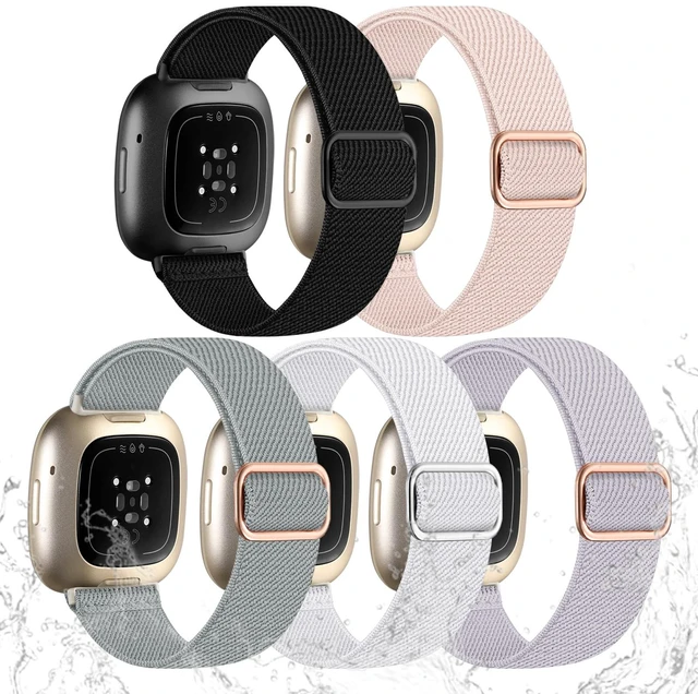 Main image of Stretchy Bands Compatible with Fitbit Sense 2/Versa 4/Sense/Versa 3 Water-Resistant Elastic Bands for Versa 4 Bands for Women Men, Adjustable Nylon Strap for Sense 2/Sense Bands/Versa 3,5Pack