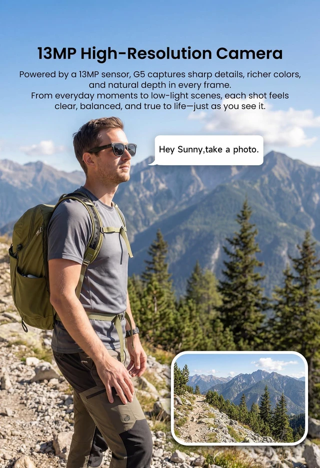 Alt view image 3 of 7 - G5 AI Smart Glasses with Camera and Bluetooth, 13MP Video Recording Glasses 4K camera glasses with continuous AI assistant, AI translation, visual recognition, Bluetooth audio and hands-free capture