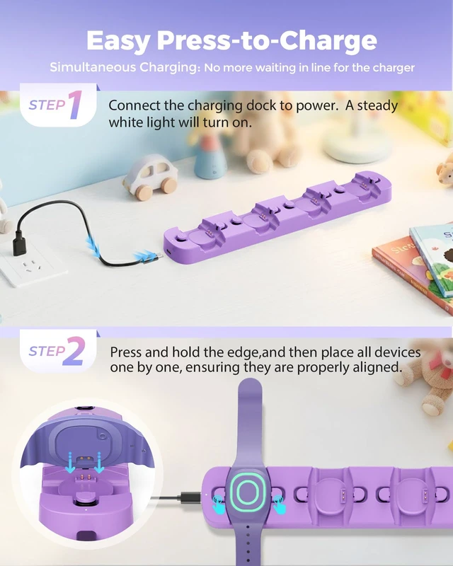 Alt view image 6 of 7 - Charging Station for MagicBand+ Plus Magic Band, 4-in-1 Charger Portable for Disneyland MagicBand Plus, 90 Min Full Charging Dock for Magic Band+ Disney-World Family (Purple, 4-Slot)