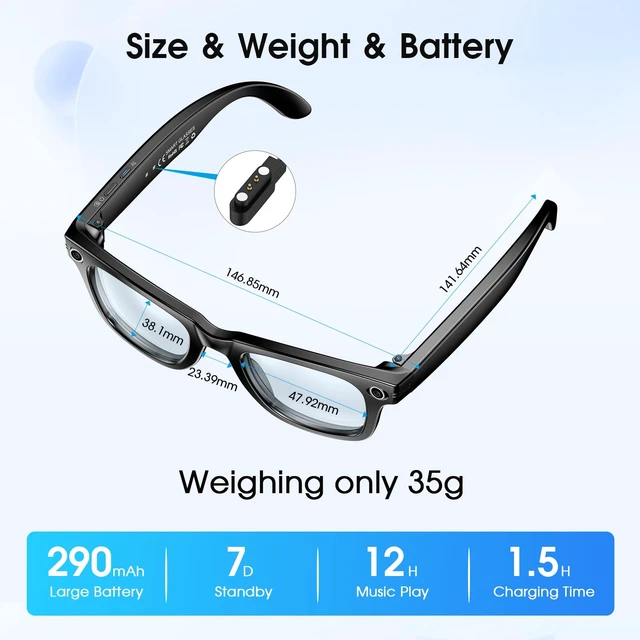 Alt view image 7 of 7 - AI Smart Glasses with Camera, Bluetooth, 8MP Camera, AI Translation 1080P Video, Object Recognition, Open-Ear Speakers, Bluetooth Calling, Photochromic Lenses, AI Assistant, IP65 Waterproof