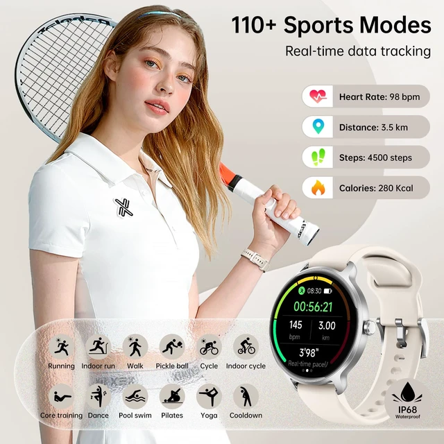 Alt view image 3 of 7 - Smart Watch for Women, 1.27" AMOLED Screen Smartwatch with Answer/Make Call for iPhone/Android/Samsung, Fitness Tracker with 120+ Sport Modes, Heart Rate/Sleep/Health Monitor, IP68 Waterproof, 2 Bands