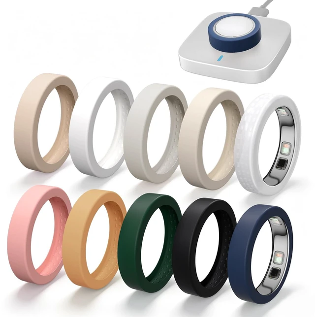 Main image of 10 Pack Ring Cover Compatible with Oura Ring 5 Support Charging with Cover on, anti-scratch ultra-thin silicone, non-slip, anti-yellowing, assorted colors, skin-friendly