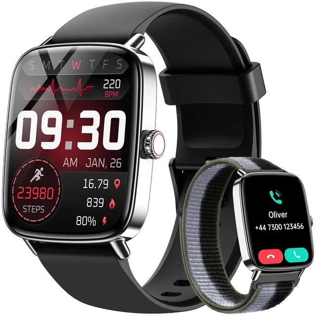 Main image of Smart Watch for Men, 1.85" HD Fitness Tracker with Bluetooth Calls 110+ Sport Modes, Heart Rate/Sleep/Stress, IP68 Waterproof Sport Watch, 7-10 Day Battery, Android/iPhone, 2 Bands, Black