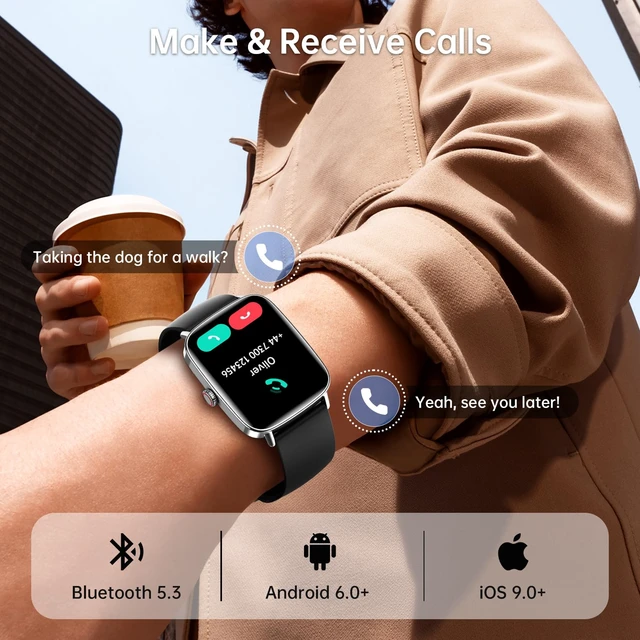 Alt view image 2 of 7 - Smart Watch for Men, 1.85" HD Fitness Tracker with Bluetooth Calls 110+ Sport Modes, Heart Rate/Sleep/Stress, IP68 Waterproof Sport Watch, 7-10 Day Battery, Android/iPhone, 2 Bands, Black