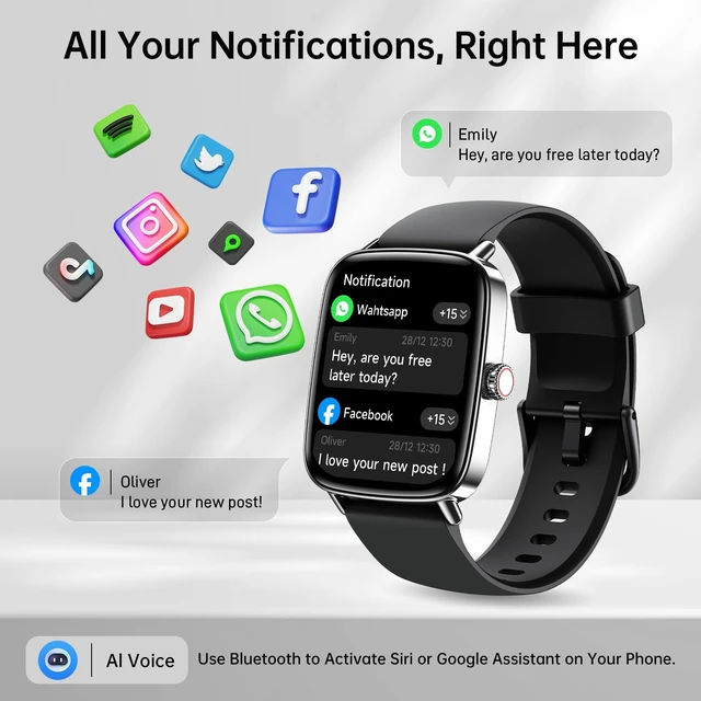 Alt view image 3 of 7 - Smart Watch for Men, 1.85" HD Fitness Tracker with Bluetooth Calls 110+ Sport Modes, Heart Rate/Sleep/Stress, IP68 Waterproof Sport Watch, 7-10 Day Battery, Android/iPhone, 2 Bands, Black