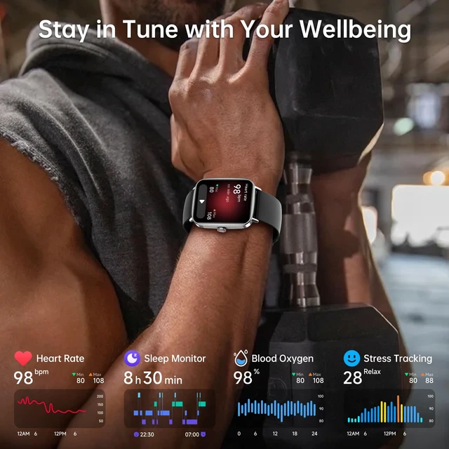 Alt view image 4 of 7 - Smart Watch for Men, 1.85" HD Fitness Tracker with Bluetooth Calls 110+ Sport Modes, Heart Rate/Sleep/Stress, IP68 Waterproof Sport Watch, 7-10 Day Battery, Android/iPhone, 2 Bands, Black