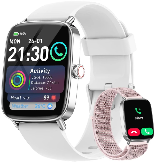 Main image of Smart Watches for Women (2 Bands), 1.85" HD Smartwatch for Android iPhone with Bluetooth Calls, Heart Rate SpO2 Sleep Monitor, 120+ Sports Modes, IP68 Waterproof, 7-Day Battery & More