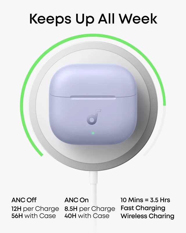 Alt view image 7 of 7 - Anker P42i Wireless Earbuds with Adaptive ANC for Daily Noise Natural Mode for Concerts & Live Events, Hi-Res Audio with LDAC, 56H playtime, AI Clear Calls, Wireless Charging, IP55