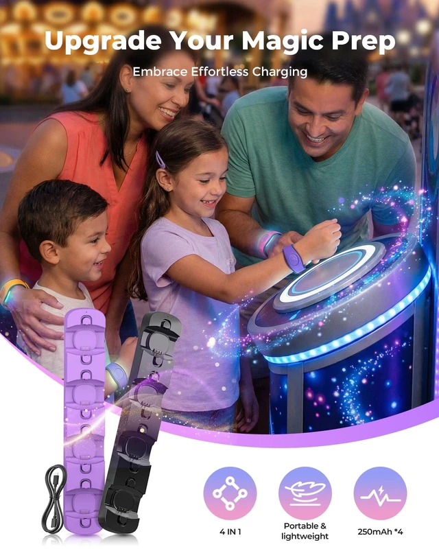 Alt view image 7 of 7 - Charging Station 4-in-1 for MagicBand+ Plus, Magicband Dock, Black 4-Slot Charger for Disneyland MagicBand Plus, 90 Min Full Charging Dock for Magic Band Disney-World Family, Travel Essentials