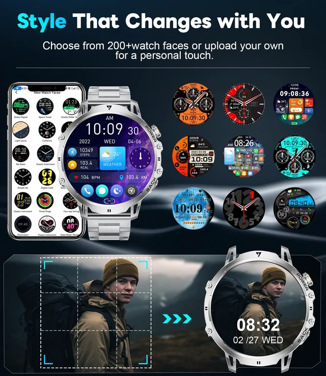 Alt view image 2 of 7 - Military Smart Watches for Men(2 Bands), 1400mAh/1.85" HD Large Screen Flashlight/110+ Sports Modes/IP68 Waterproof/Sleep Monitor Smartwatch, Fitness Tracker Watch for Android iOS,Silver