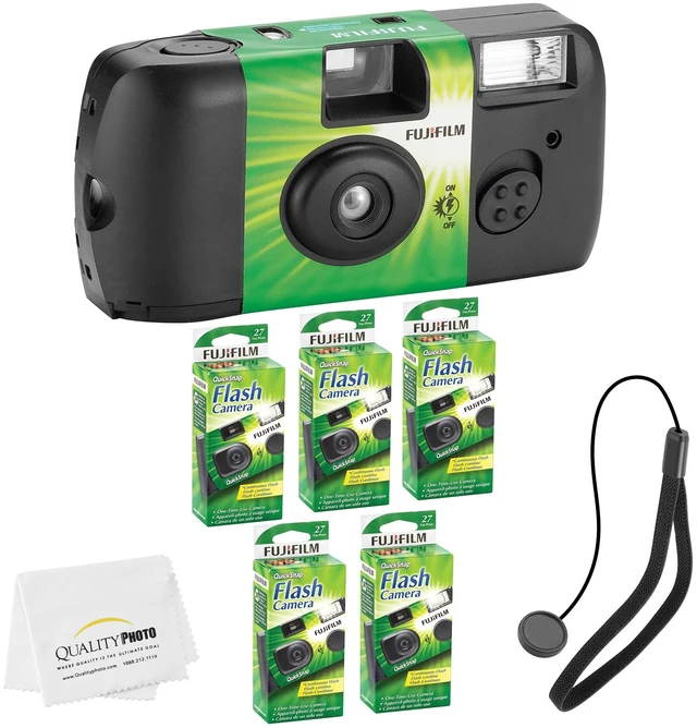Main image of QuickSnap Flash 400 Disposable 35mm Camera + Hand Strap + Quality Photo Microfiber Cloth (5 Pack)