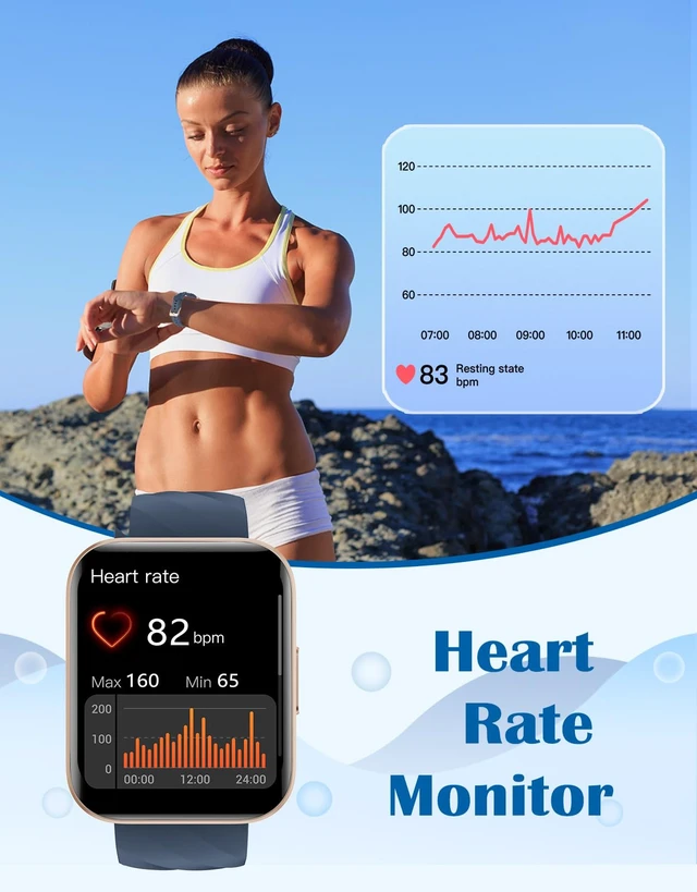Alt view image 4 of 7 - Smart Watches for Men Women, Bluetooth Calls, Fitness Tracker Blue for iPhone/Android Phones, 1.85" HD, Heart Rate Monitor Sleep Tracker, Step Calories Counter, 100+ Sports Types, Waterproof