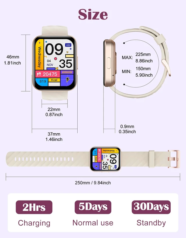 Alt view image 7 of 7 - Smart Watch for Men Women, Bluetooth Call, Fitness Tracker Off-White for iPhone/Android Phones, 1.85" HD, Heart Rate Monitor Sleep Tracker, Step Calories Counter, 100+ Sports Types, Waterproof