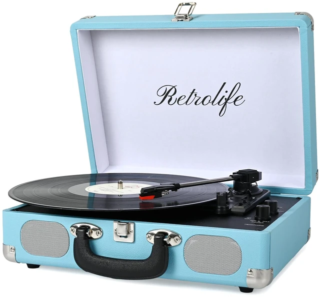 Main image of ® Record Player 3-Speed Bluetooth Portable Turntable-Sky Blue Belt-Driven with Built-in Speakers, Wireless Bluetooth Input, RCA Out AUX In Headphone Jack, Auto-Stop, Gift for Music Lovers