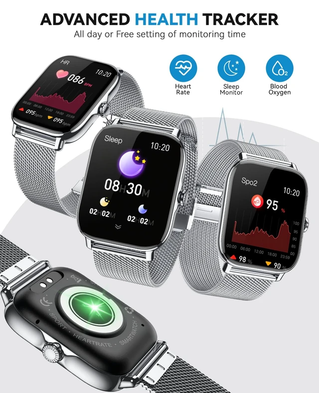 Alt view image 4 of 6 - Smart Watch for Women Men- Answer/Make Call, IP68 Waterproof Fitness Tracker with Sleep Monitor,Smartwatch for Andriod iPhone Compatible (Silver Case w/Starlight & Siliver Milanese Band, 1.91)