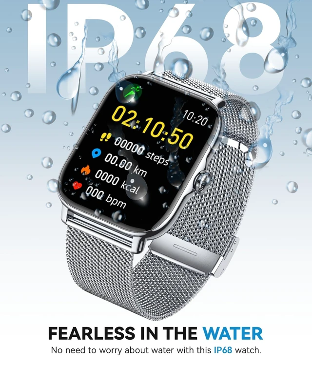 Alt view image 6 of 6 - Smart Watch for Women Men- Answer/Make Call, IP68 Waterproof Fitness Tracker with Sleep Monitor,Smartwatch for Andriod iPhone Compatible (Silver Case w/Starlight & Siliver Milanese Band, 1.91)