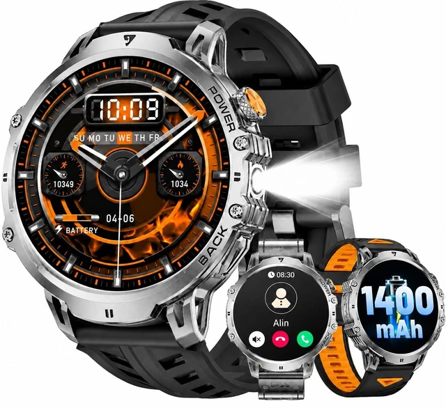 Main image of Military Smart Watches for Men(3 Bands),1400mAh/1.85" HD Large Screen Smartwatch, Flashlight/110+ Sports Modes/IP68 Waterproof/Sleep Monitor, Fitness Tracker Watch for Android iOS,Jet Black