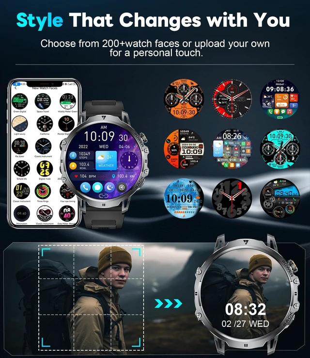 Alt view image 2 of 7 - Military Smart Watches for Men(3 Bands),1400mAh/1.85" HD Large Screen Smartwatch, Flashlight/110+ Sports Modes/IP68 Waterproof/Sleep Monitor, Fitness Tracker Watch for Android iOS,Jet Black