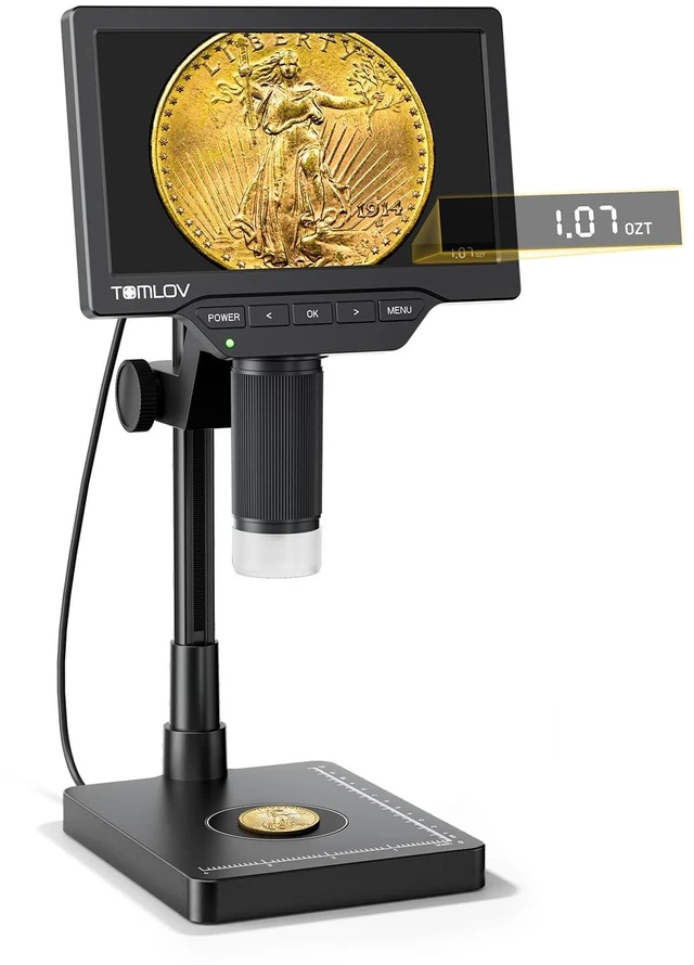 Main image of Coin Microscope with Weighing Scale, 7" Digital Magnifier DM4W Max 2K Full View Coin Scope, 0.1g Accuracy, LED Lights, Weight Scale for Coin Collectors, Jeweler, Students, Win/Mac Compatible