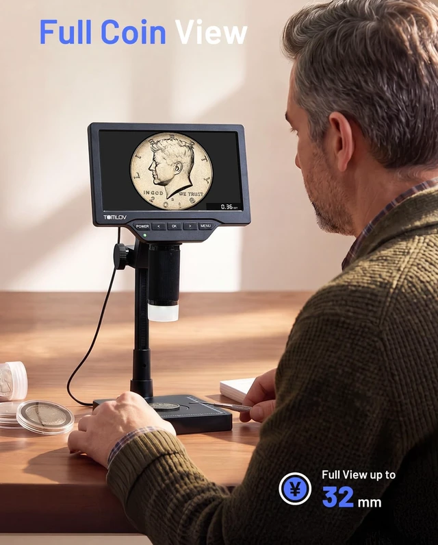 Alt view image 3 of 7 - Coin Microscope with Weighing Scale, 7" Digital Magnifier DM4W Max 2K Full View Coin Scope, 0.1g Accuracy, LED Lights, Weight Scale for Coin Collectors, Jeweler, Students, Win/Mac Compatible
